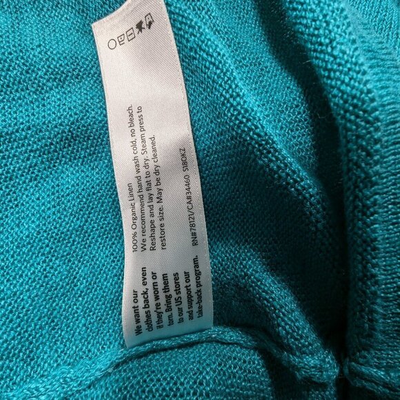 EILEEN FISHER Green 100 % Organic Linen Asymmetrical Open Knit SweateTunic Sz L - Picture 10 of 12